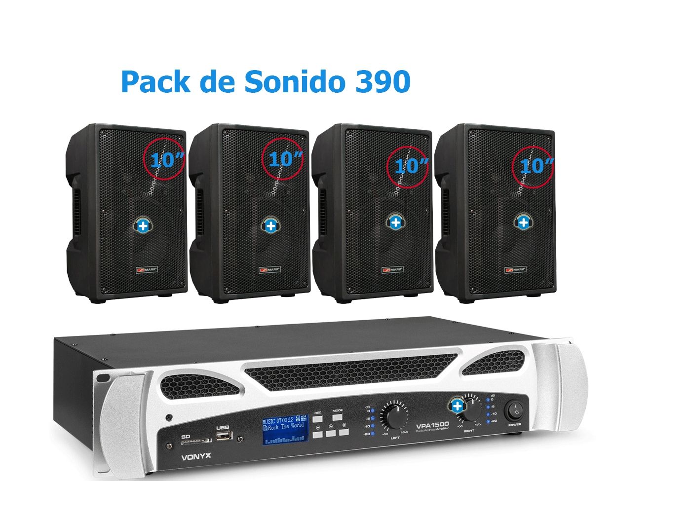 Vonyx VPA1500 etapa de potencia 2x750W con Bluetooth USB y SD incluida en Pack de Sonido 390 Basic