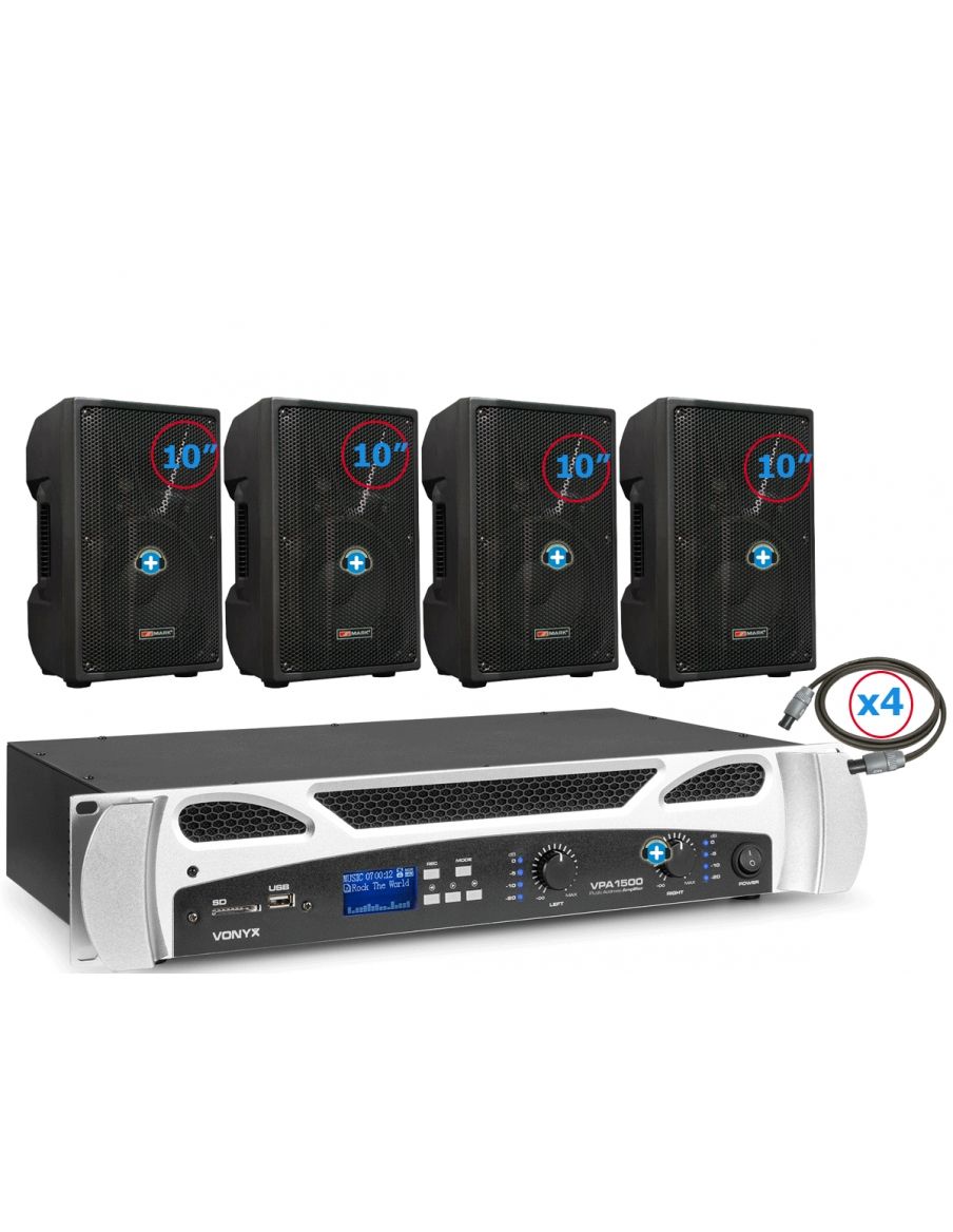 Pack de Sonido 390 - Etapa VPA1500 PA  y 4 Altavoces Pasivos 10 Pulgadas Medium