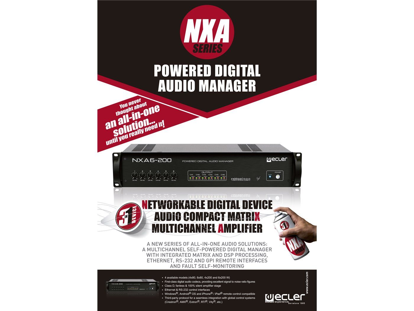 ECLER Gestores Digitales De Audio  4x200 WRMS | DSP | Clase D | Silencioso | TP-NET | EclerNet NXA4-200