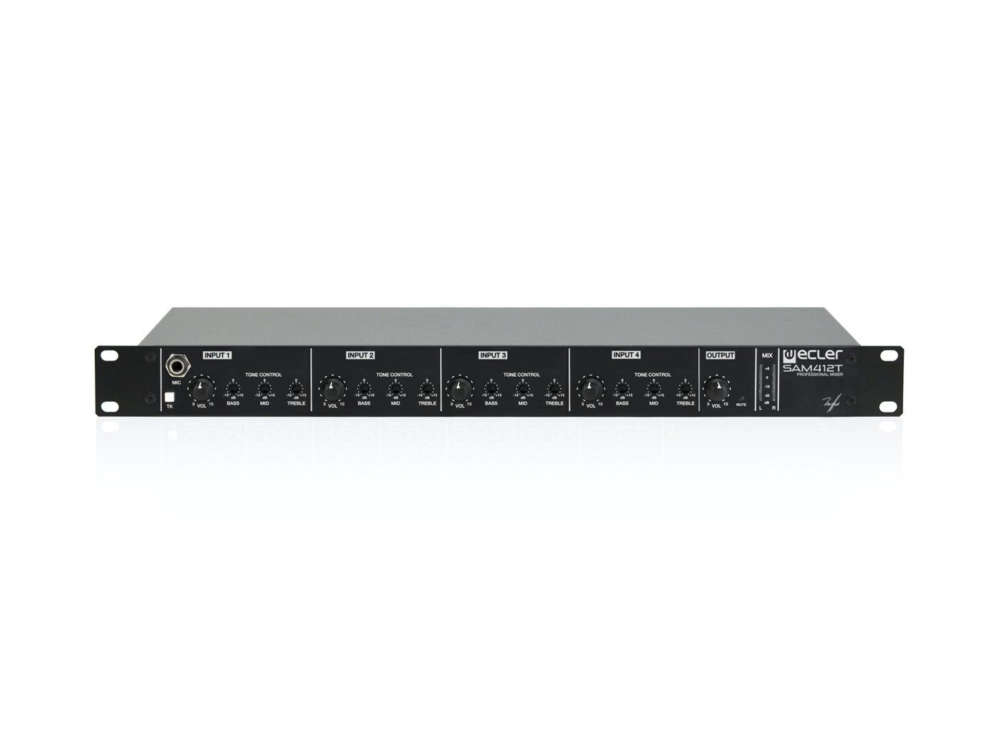 ECLER Pre-Amplificadores Y Mezcladores De Instalación  4x2 | 1U Rack | EQ de 3 bandas | mezclador analógico SAM412T