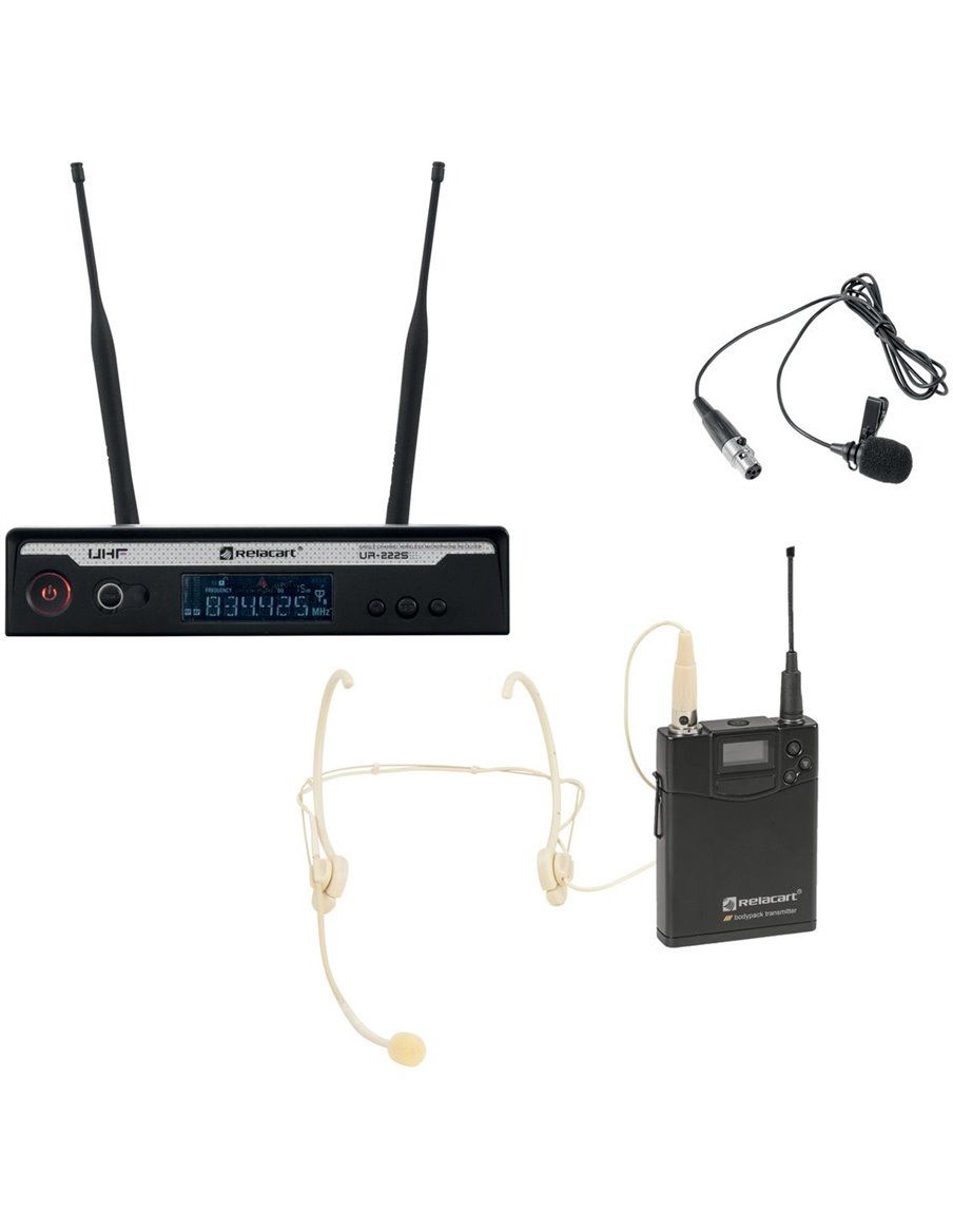 Relacart Set UR-222S Bodypack with HM-600S Headset and Lavalier