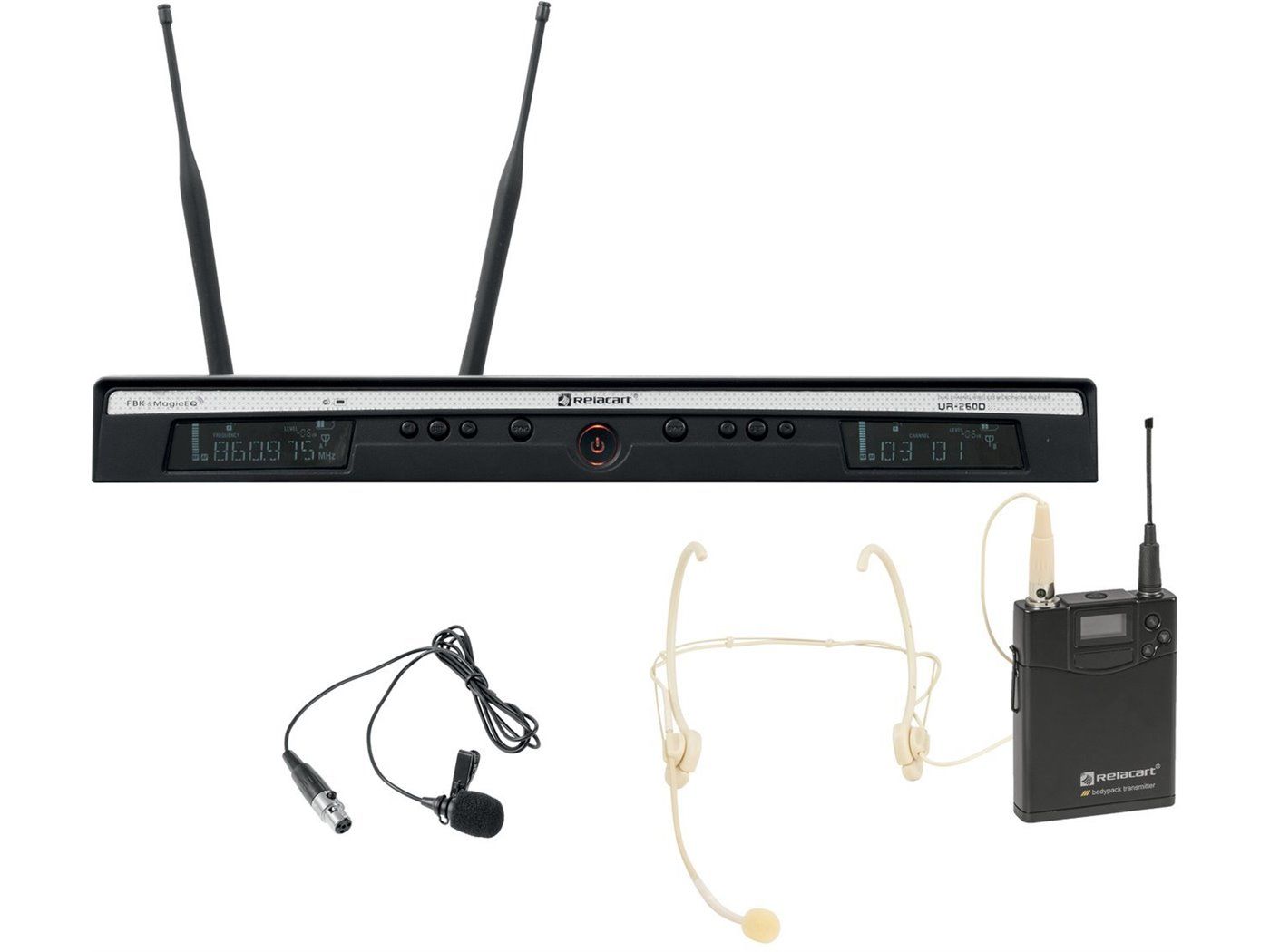 Relacart Set UR-260D Bodypack with HM-600S Headset and Lavalier