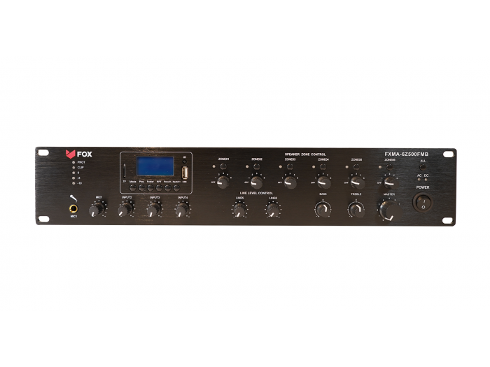 AVFOX FXMA-6Z500FMB Amplificador mezclador de 6 zonas para megafonía - 1