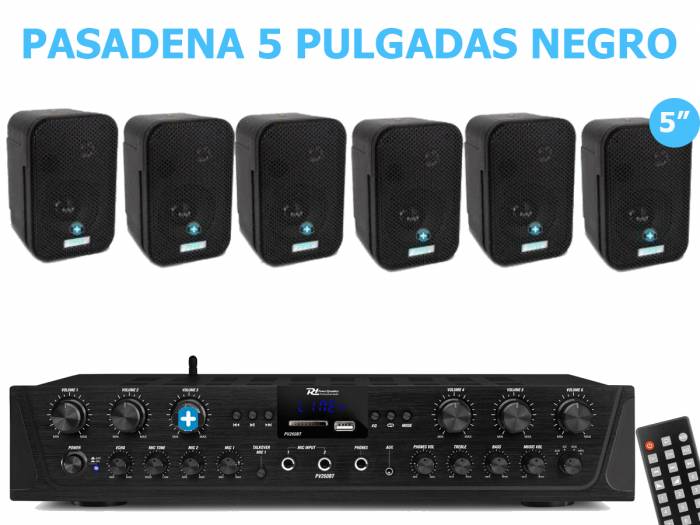 EQUIPO DE SONIDO PASADENA 50 BLACK HILO MUSICAL 6 ZONAS - 6 altavoces 5 pulgadas - 2