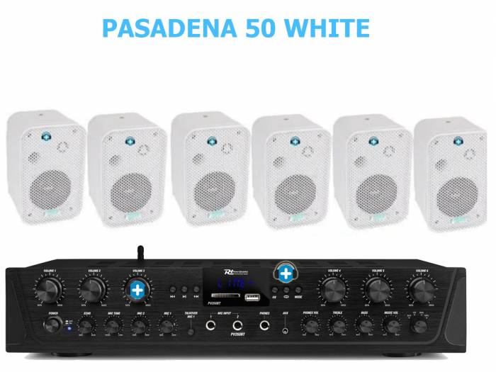 EQUIPO DE SONIDO PASADENA 50 WHITE HILO MUSICAL 6 ZONAS - 6 altavoces 5 pulgadas - 2