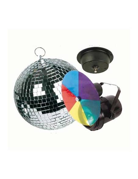Pack bola de discoteca 20cm + Foco + Motor + Disco de color - 1