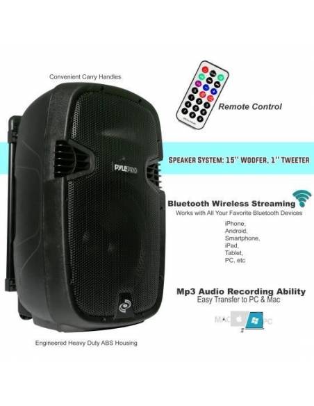 Pyle PPHP1541WMU - Altavoz Portatil con Bateria y Microfonia 1200w - 4