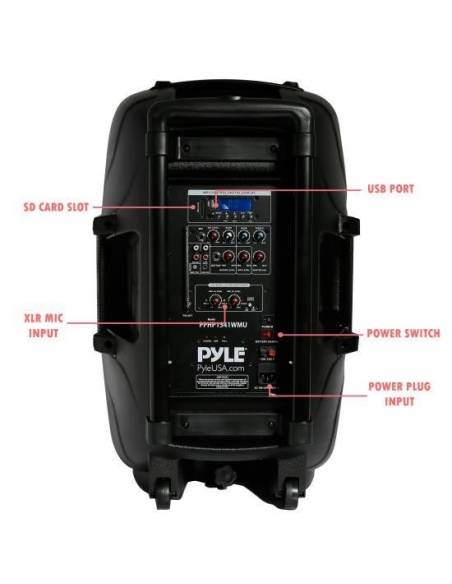 Pyle PPHP1541WMU - Altavoz Portatil con Bateria y Microfonia 1200w - 8