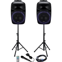 IBIS 12'' ACT+PASS SPK SET +2xSTANDS +1xW. MIC +1x5m J.6,35CABLE w/LED LIGHT, USB, BT, PKG12A-SET
