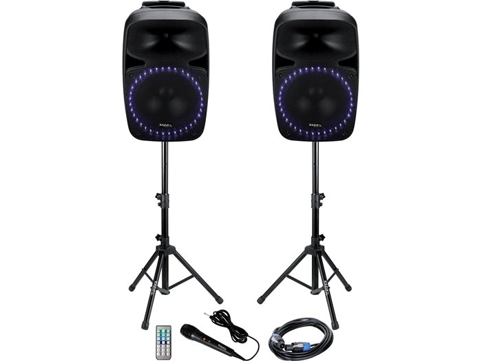 IBIS 15'' ACT+PASS SPK SET +2xSTANDS +1xW. MIC +1x5m J.6,35CABLE w/LED LIGHT, USB, BT, PKG15A-SET