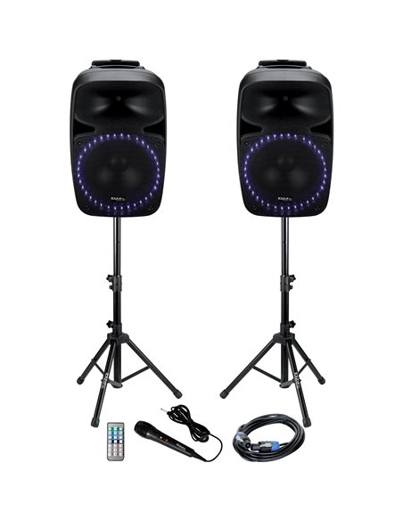IBIS 15'' ACT+PASS SPK SET +2xSTANDS +1xW. MIC +1x5m J.6,35CABLE w/LED LIGHT, USB, BT, PKG15A-SET