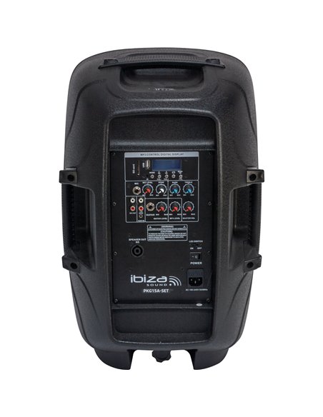 IBIS 15'' ACT+PASS SPK SET +2xSTANDS +1xW. MIC +1x5m J.6,35CABLE w/LED LIGHT, USB, BT, PKG15A-SET