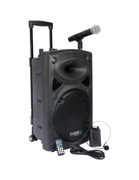 IBIS 12'' PORTABLE PA SYSTEM W/ 2 VHF MIC /USB-SD REC /VOX, BLUETOOTH PORT12VHF-BT PORT12VHF-BT