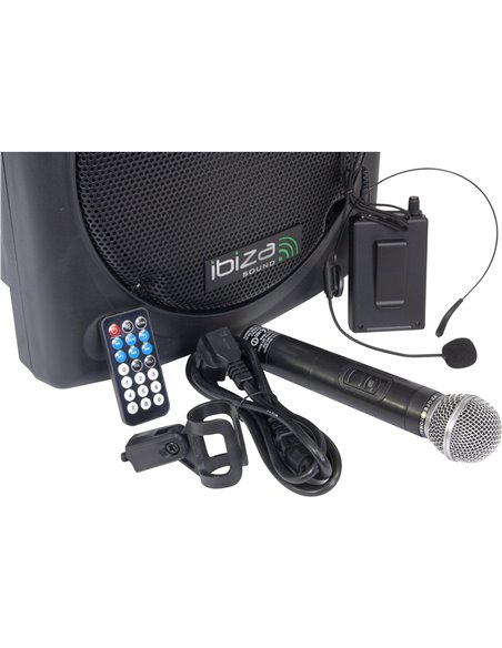 IBIS 12'' PORTABLE PA SYSTEM W/ 2 VHF MIC /USB-SD REC /VOX, BLUETOOTH PORT12VHF-BT PORT12VHF-BT