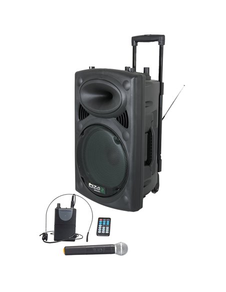 IBIS 12'' PORTABLE PA SYSTEM W/ 2 UHF MIC /USB-SD /VOX, BLUETOOTH PORT12UHF PORT12UHF-BT