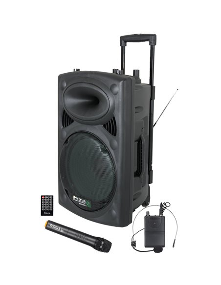 IBIS 15'' PORTABLE PA SYSTEM W/ 2 UHF MIC /USB-SD BLUETOOTH /VOX CONTROL PORT15UHF PORT15UHF-BT