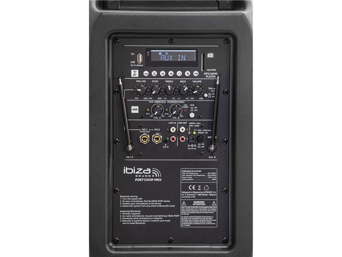 IBIS 12'' PORTABLE PA SYSTEM/2 VHF MIC/USB-MP3/VOX, BLUETOOTH PORT12VHF-MKII-TWS