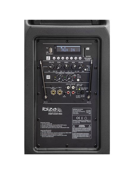 IBIS 12'' PORTABLE PA SYSTEM/2 VHF MIC/USB-MP3/VOX, BLUETOOTH PORT12VHF-MKII-TWS