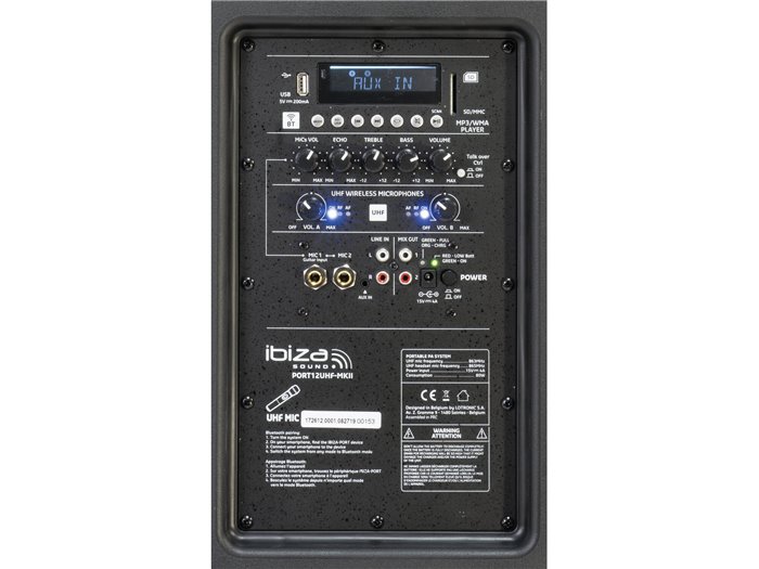 IBIS 12'' PORTABLE PA SYSTEM/2 UHF MIC/USB-MP3/VOX, BLUETOOTH, TWS PORT12UHF-MKII-TWS
