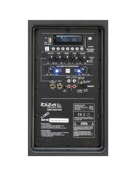 IBIS 12'' PORTABLE PA SYSTEM/2 UHF MIC/USB-MP3/VOX, BLUETOOTH, TWS PORT12UHF-MKII-TWS