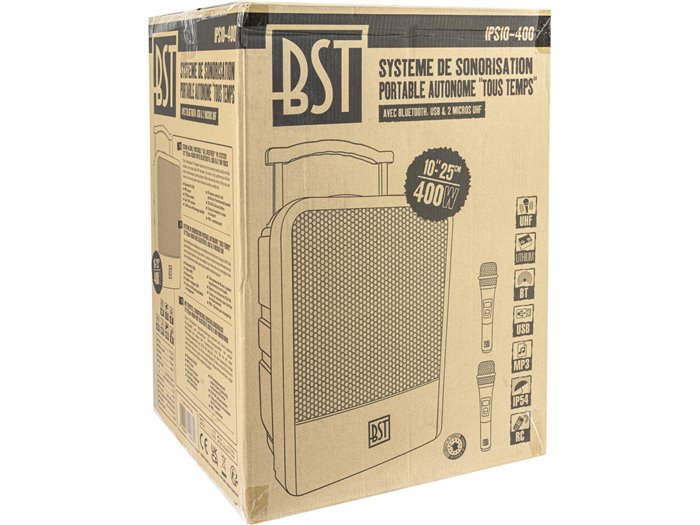 BST BST - ALL WEATHER IP54 PA SYSTEM 10"/25cm 70W RMS WITH USB/BT/MP3/ 2x UHF MIC IPS10-400