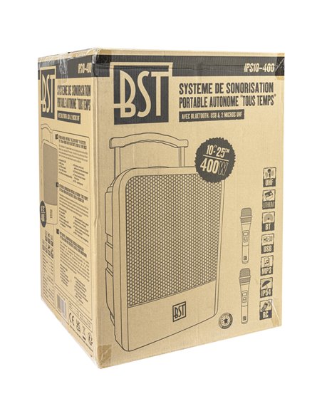 BST BST - ALL WEATHER IP54 PA SYSTEM 10"/25cm 70W RMS WITH USB/BT/MP3/ 2x UHF MIC IPS10-400