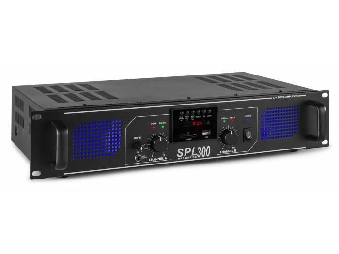 Skytec SPL 300MP3 Amplificador con LEDs azules EQ Negro  178764