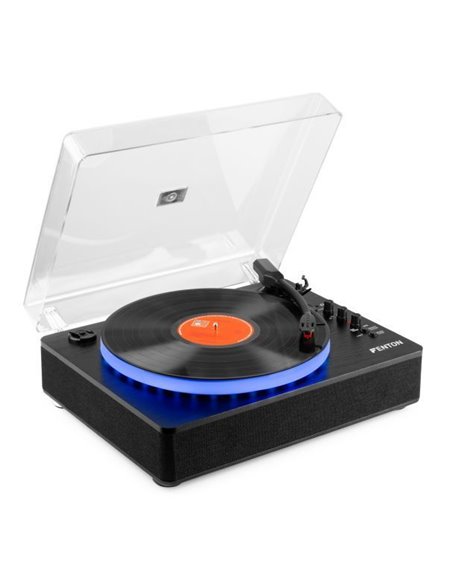 Fenton RP162LED Tocadiscos retro con Bluetooth in/out (recepción y envío) - Anillo LED - Negro