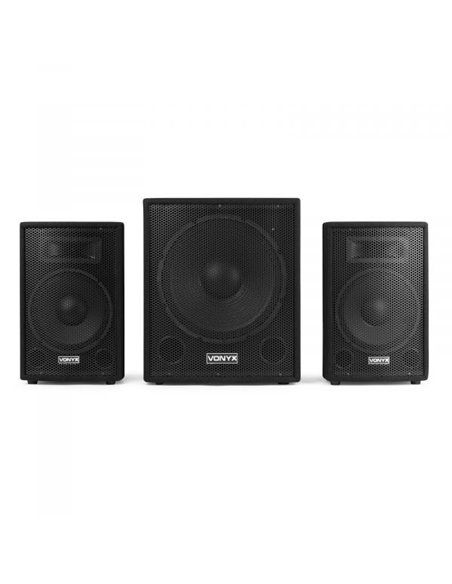 Vonyx VX1015BT 2.1 Pack de altavoces activos con subwoofer de 15" satélites de 10" y bluetooth