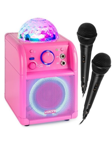 Vonyx SBS55P Conjunto Karaoke rosa con luces LED