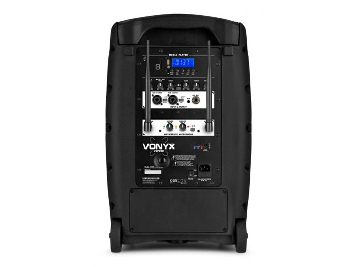 Vonyx VSP200 Altavoz portátil bluetooth de 10” 200W 2 micrófonos inalámbricos SD USB MP3