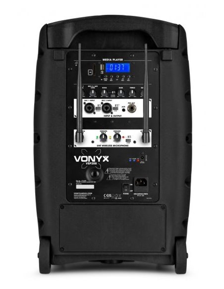 Vonyx VSP200 Altavoz portátil bluetooth de 10” 200W 2 micrófonos inalámbricos SD USB MP3