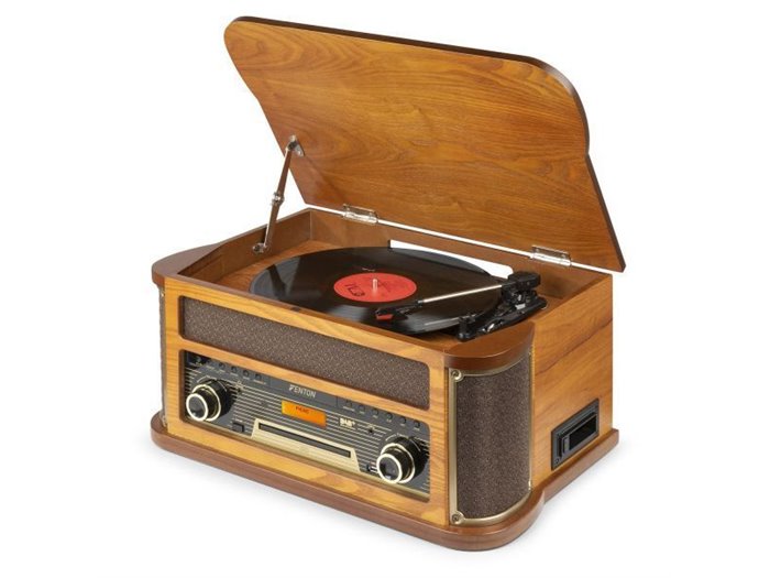 Fenton Memphis Tocadiscos retro con Bluetooth, radio DAB y FM, reproductor de CD, casete y mp3 - Madera clara