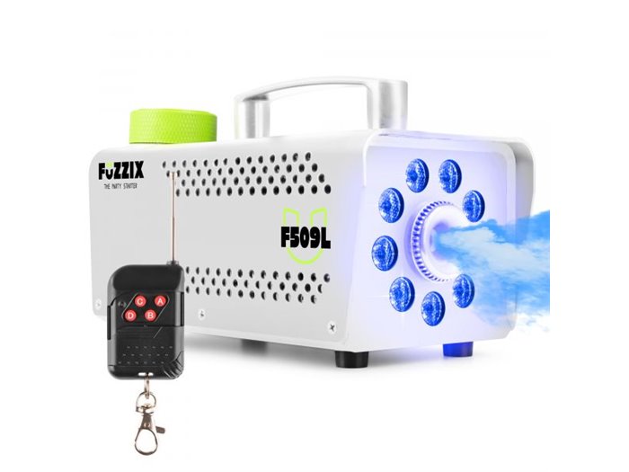 Fuzzix F509LW Máquina de humo para fiestas de 500 w con 9 LED RGB y mando a distancia inalámbrico - Blanco