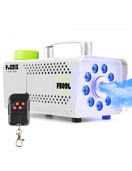 Fuzzix F509LW Máquina de humo para fiestas de 500 w con 9 LED RGB y mando a distancia inalámbrico - Blanco