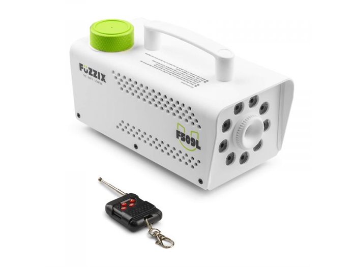 Fuzzix F509LW Máquina de humo para fiestas de 500 w con 9 LED RGB y mando a distancia inalámbrico - Blanco
