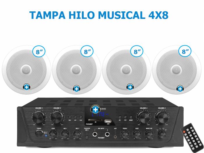 TAMPA 4X8 - HILO MUSICAL EN CASA  4 zonas - 4 altavoces techo 8 pulgadas