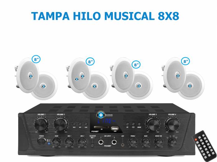 TAMPA 8X8 - HILO MUSICAL EN CASA  4 zonas - 8 altavoces techo 8 pulgadas - 2