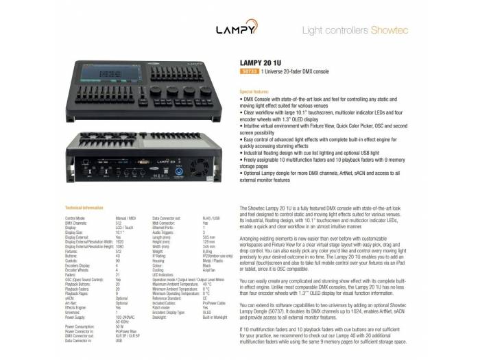 LAMPY 20 1U Consola DMX con 20 faders y 1 Universo - 3