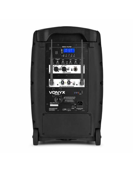 Vonyx VSP200 Altavoz portátil bluetooth de 10” 200W 2 micrófonos inalámbricos SD USB MP3 - 6