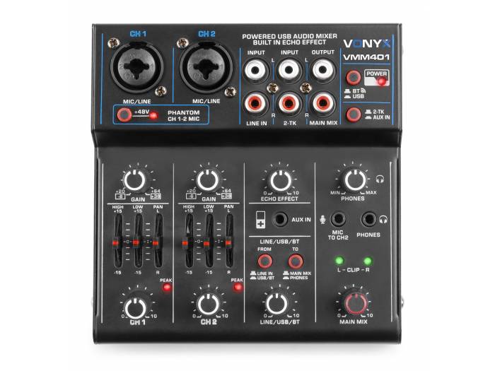 Vonyx VMM401 mezclador de 4 canales con USB , bluetooth y efecto echo - 6