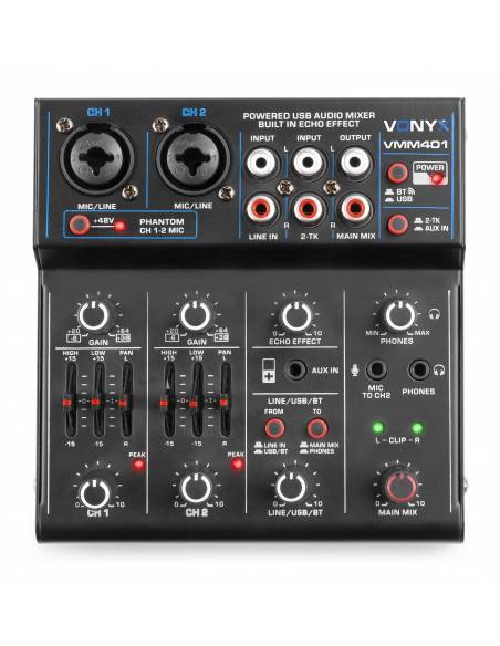 Vonyx VMM401 mezclador de 4 canales con USB , bluetooth y efecto echo - 6