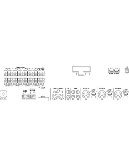 Monacor PA-6020Z Amplificador mezclador para megafonía mono de 20 zonas