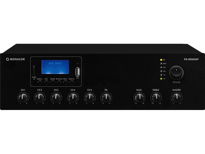 Monacor PA-806DAP Amplificador mezclador para megafonía de clase D mono,
