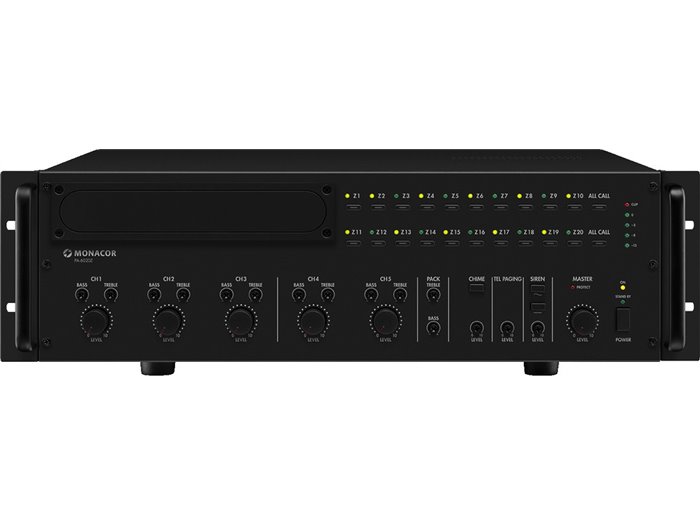Monacor PA-6020Z Amplificador mezclador para megafonía mono de 20 zonas
