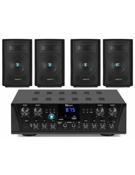 Pack Caffe Sound 4 Zonas con amplificador Power Dynamics PV240BT y cuatro altavoces Vonyx SL6