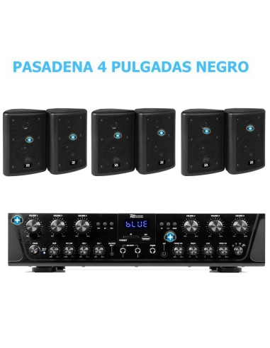EQUIPO DE SONIDO PASADENA 40 BLACK HILO MUSICAL 6 ZONAS - 6 altavoces 4 pulgadas