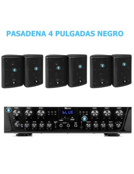 EQUIPO DE SONIDO PASADENA 40 BLACK HILO MUSICAL 6 ZONAS - 6 altavoces 4 pulgadas
