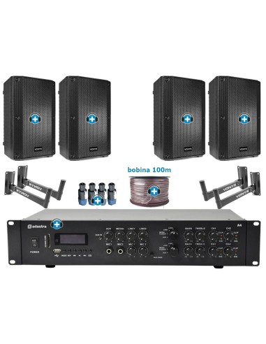 Pack de Sonido 306 Premium - Amplificador con zonas  y 4 Altavoces de 10 pulgadas pasivos