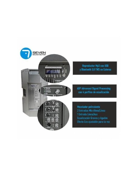 SEVEN SV12APRO-TWS-ASP ALTAVOZ ACTIVO 12” BI- AMPLIFICADO CON ASP REPRODUCTOR MP3 y BT-TWS